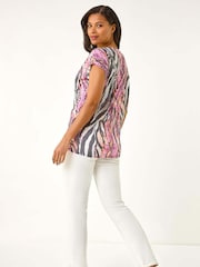Roman Pink Burnout Snake Print Cocoon T-Shirt - Image 3 of 5
