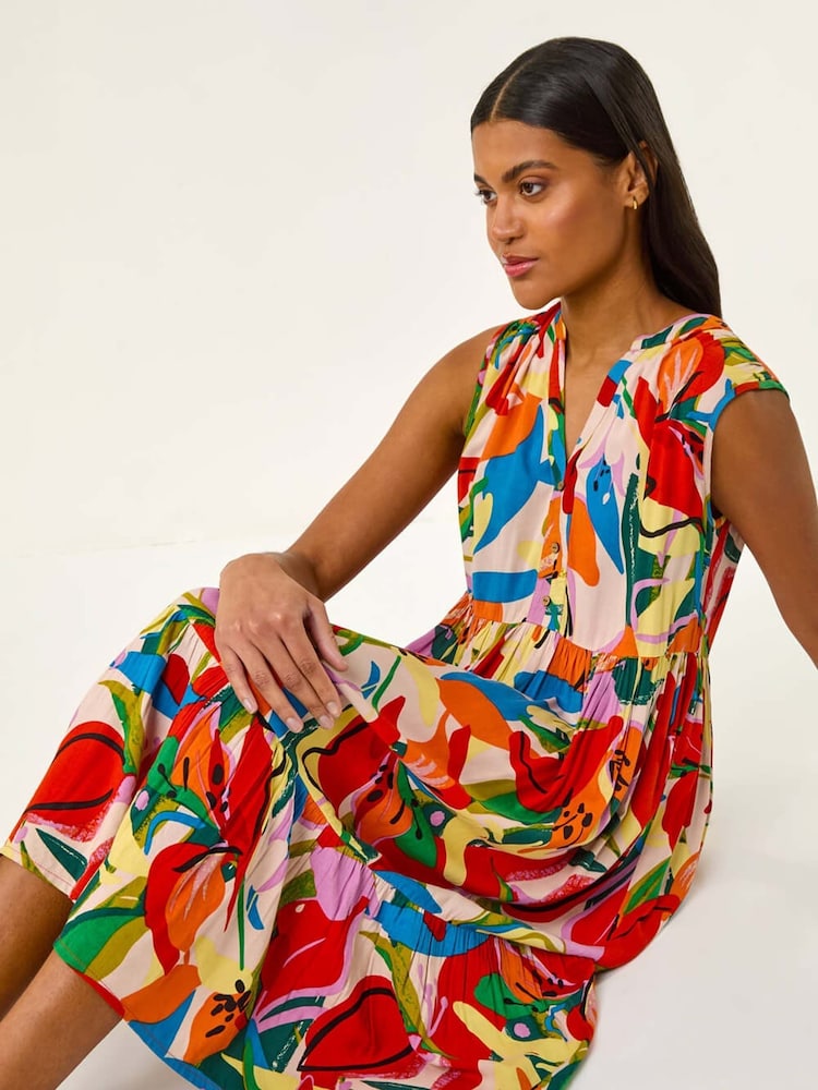 Vestido midi escalonado con estampado abstracto de Roman - Imagen 1 de 5 Vestido midi escalonado con estampado abstracto de Roman - Imagen 1 de 5