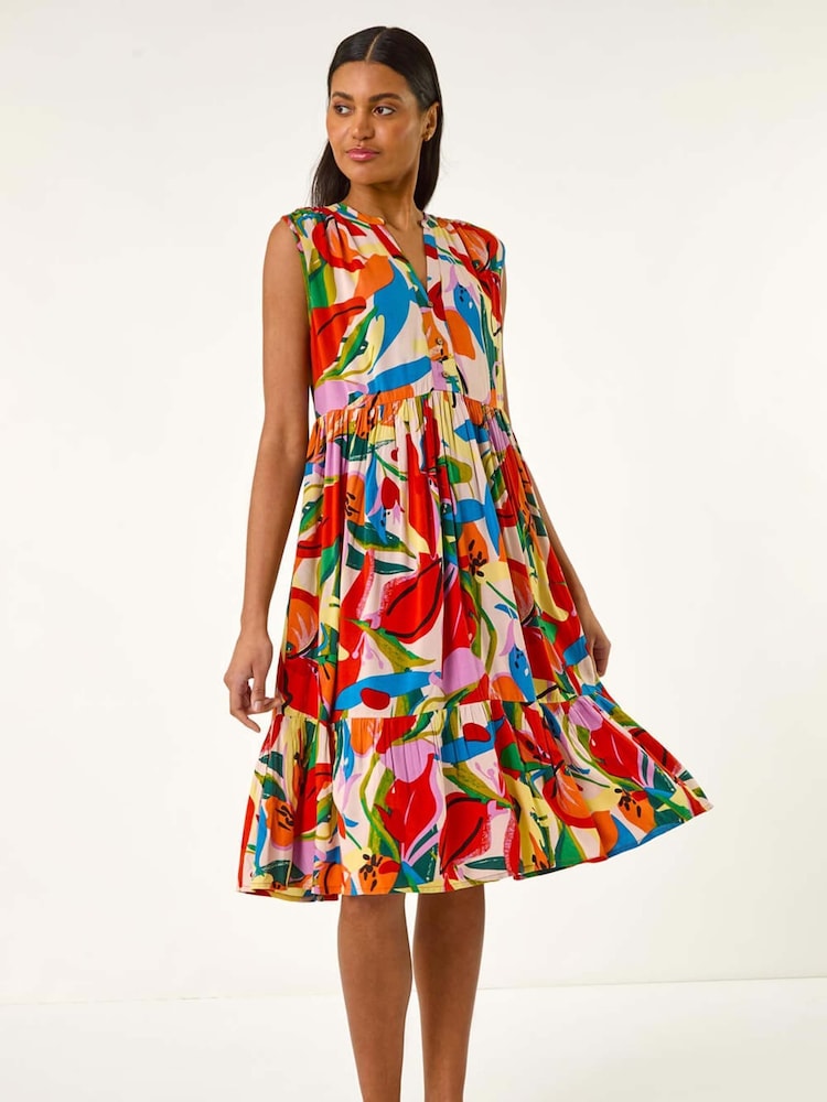 Vestido midi escalonado con estampado abstracto de Roman - Imagen 2 de 5 Vestido midi escalonado con estampado abstracto de Roman - Imagen 2 de 5