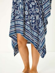 Roman Blue Curve Floral Print Border Print Tunic Dress - Image 5 of 5