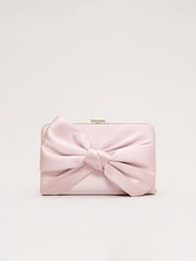 Phase Eight Pink Satin Knot Clutch Bag - Image 1 of 7
