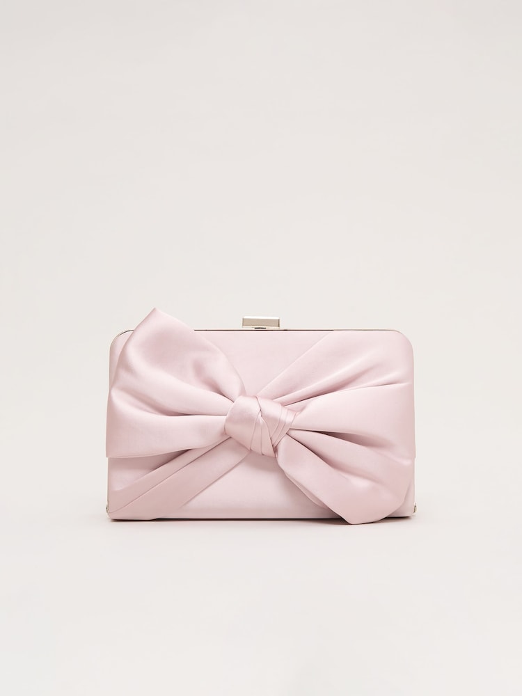 Phase Eight Pink Satin Knot Clutch Bag - Image 1 of 7