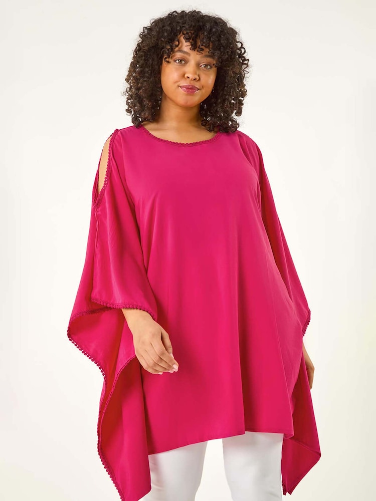 Roman Pink Curve Bobble Trim Hanky Hem Blouse - Image 1 of 5