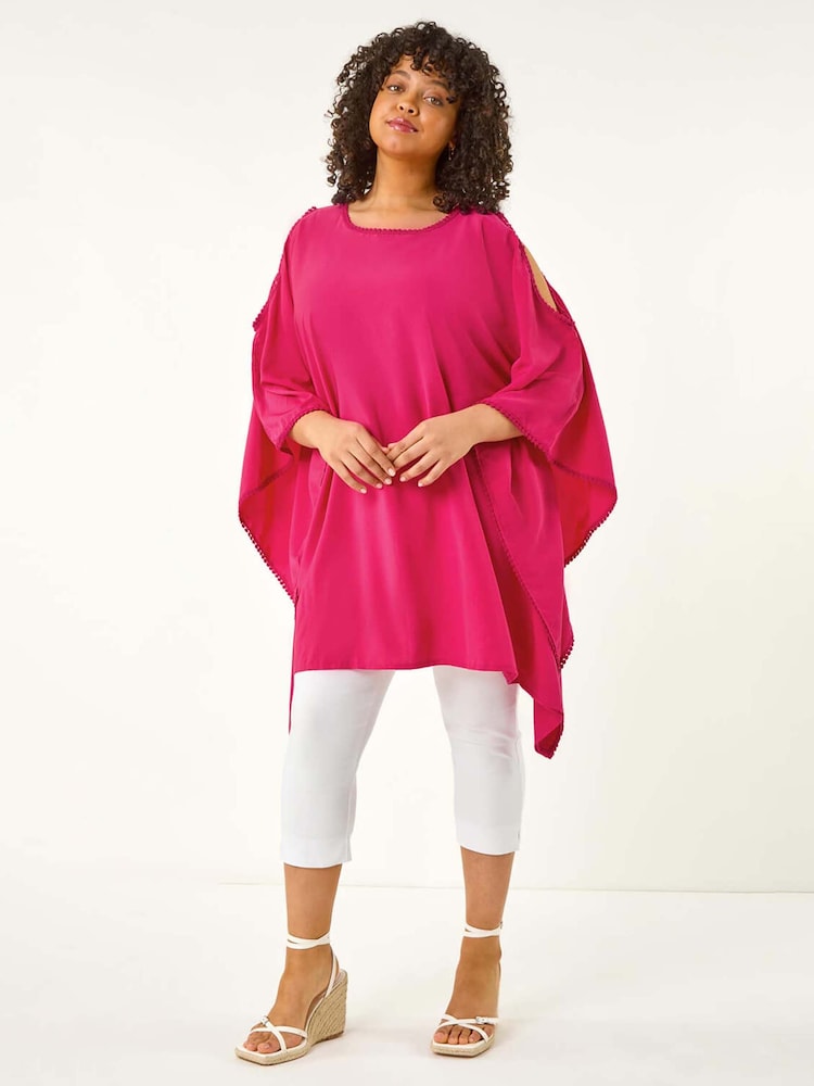 Roman Pink Curve Bobble Trim Hanky Hem Blouse - Image 2 of 5