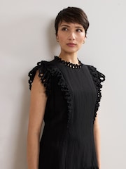 Phase Eight Black Petite 100% Cotton Asa Floral Dress - Image 4 of 7