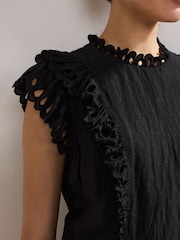 Phase Eight Black Petite 100% Cotton Asa Floral Dress - Image 5 of 7
