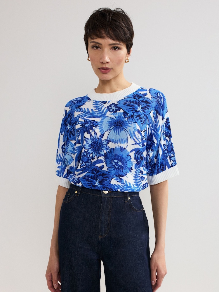 Phase Eight Blue Lizzy Printed Jumper - Image 1 of 7