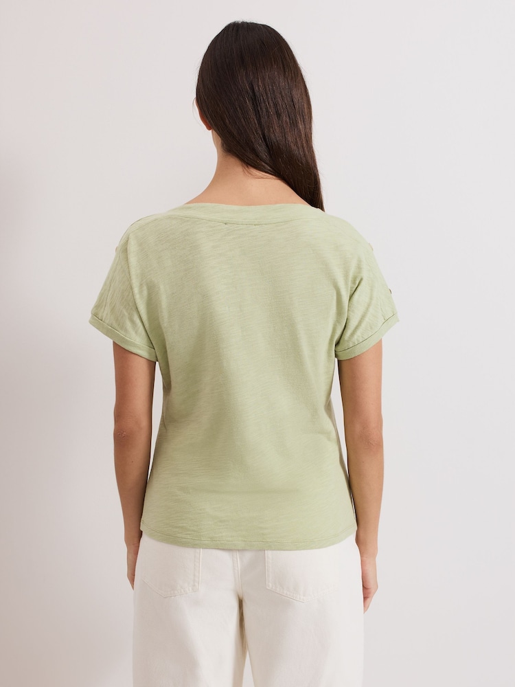 Phase Eight Khaki Green Suzie Button 100% Cotton T-Shirt - Image 2 of 7
