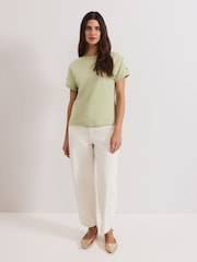 Phase Eight Khaki Green Suzie Button 100% Cotton T-Shirt - Image 3 of 7