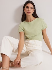 Phase Eight Khaki Green Suzie Button 100% Cotton T-Shirt - Image 4 of 7