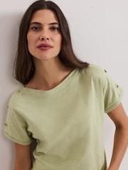 Phase Eight Khaki Green Suzie Button 100% Cotton T-Shirt - Image 5 of 7