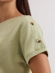 Phase Eight Khaki Green Suzie Button 100% Cotton T-Shirt - Image 6 of 7