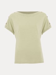 Phase Eight Khaki Green Suzie Button 100% Cotton T-Shirt - Image 7 of 7