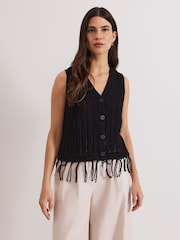 Phase Eight Black Quinn Knit 100% Cotton Waistcoat - Image 1 of 7