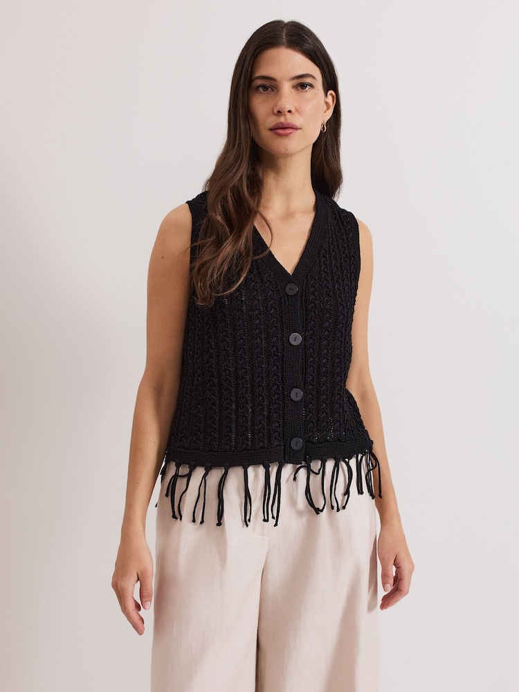 Phase Eight Black Quinn Knit 100% Cotton Waistcoat - Image 1 of 7