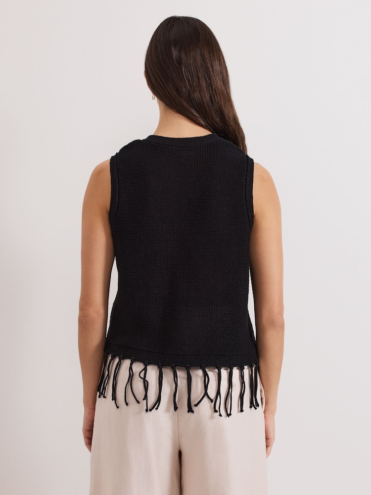 Phase Eight Black Quinn Knit 100% Cotton Waistcoat - Image 2 of 7