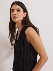 Phase Eight Black Quinn Knit 100% Cotton Waistcoat - Image 5 of 7