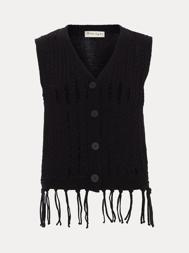 Phase Eight Black Quinn Knit 100% Cotton Waistcoat - Image 7 of 7