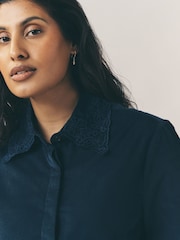 Laura Ashley Navy Cord Blouse with Embroidered Collar - Image 4 of 4
