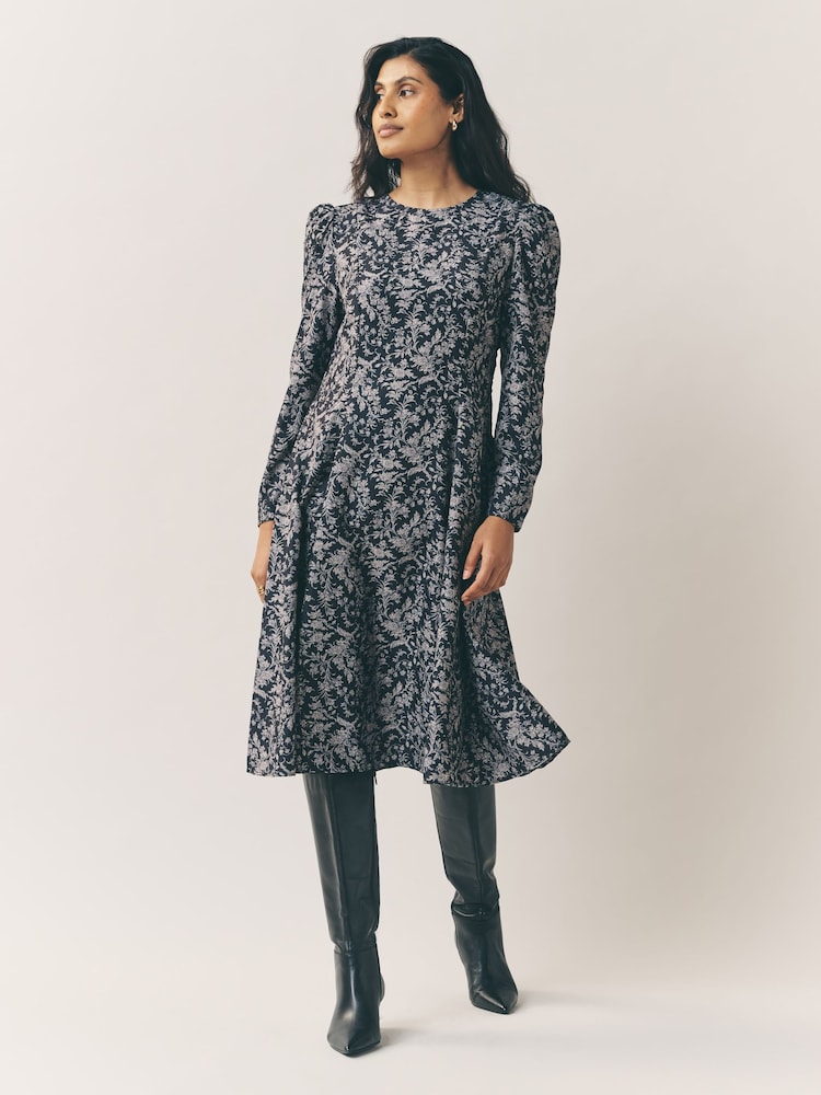 Laura Ashley Black Lloyd Long Sleeve Lloyd Dress - Image 1 of 6