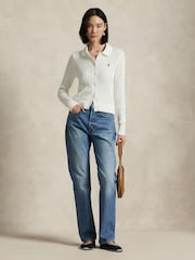 Polo Ralph Lauren White Cable Knit 100% Cotton Cardigan - Image 3 of 4