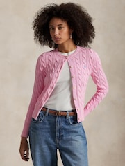 Polo Ralph Lauren Pink Cable Knit Crewneck 100% Cotton Cardigan - Image 1 of 5