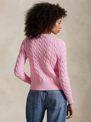 Polo Ralph Lauren Pink Cable Knit Crewneck 100% Cotton Cardigan - Image 2 of 5