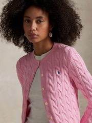 Polo Ralph Lauren Pink Cable Knit Crewneck 100% Cotton Cardigan - Image 4 of 5