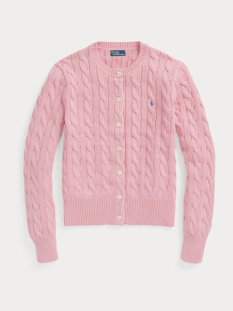 Polo Ralph Lauren Pink Cable Knit Crewneck 100% Cotton Cardigan - Image 5 of 5