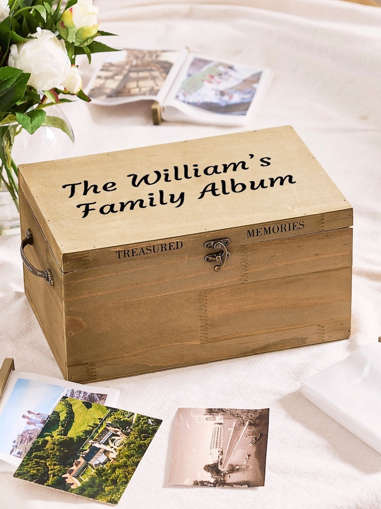 Personalised Treasured Memories Wooden Photo Box by Dibor - Image 1 of 5