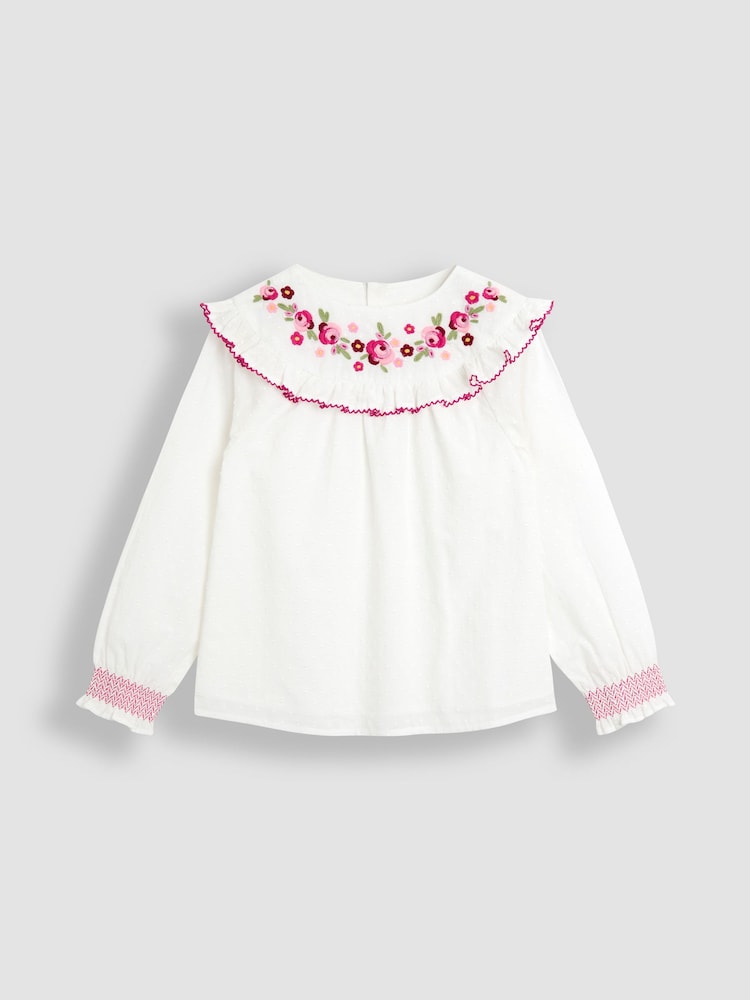 JoJo Maman Bébé White Embroidered Blouse & Jeans Set - Image 2 of 9