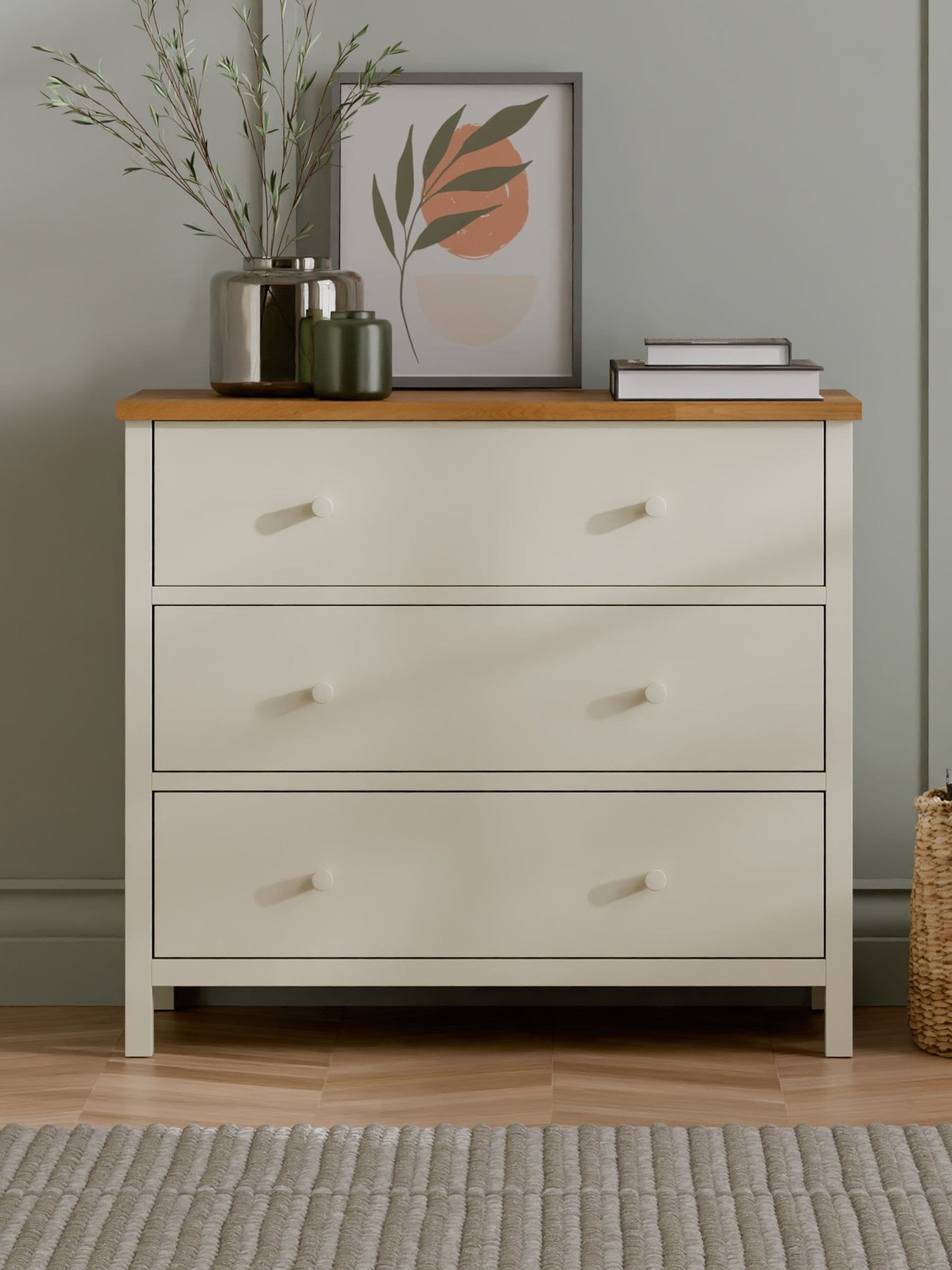 Rowan 3 Drawer Chest - Ivory And Oak - Lewis's Home | TJ Hughes - Image 4