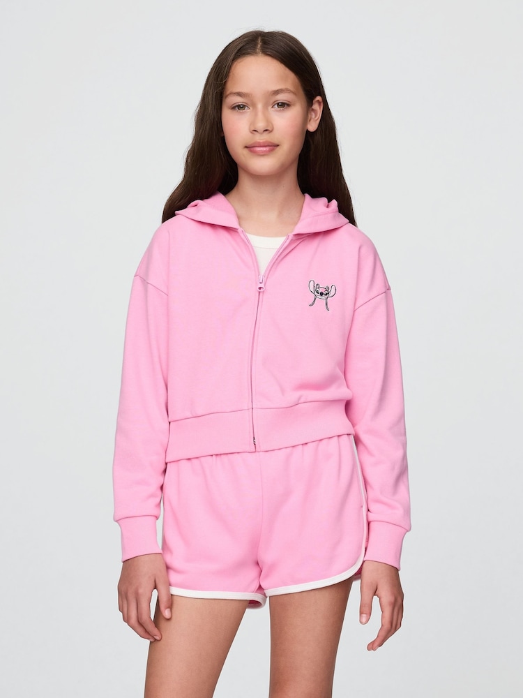 Розовый - Gap Lilo and Stitch French Terry Cropped Zip Up Hoodie (4-13yrs) - Image 1 of 5