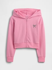 Розовый - Gap Lilo and Stitch French Terry Cropped Zip Up Hoodie (4-13yrs) - Image 4 of 5