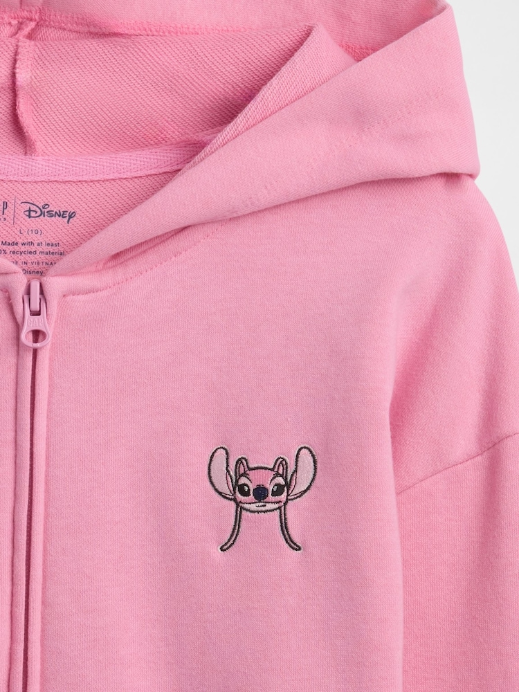 Розовый - Gap Lilo and Stitch French Terry Cropped Zip Up Hoodie (4-13yrs) - Image 5 of 5