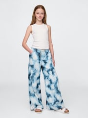 Gap Blue Tie-Dye UltraSoft Denim Tie-Dye Easy Baggy Trousers - Image 1 of 5
