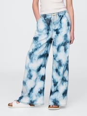 Gap Blue Tie-Dye UltraSoft Denim Tie-Dye Easy Baggy Trousers - Image 2 of 5