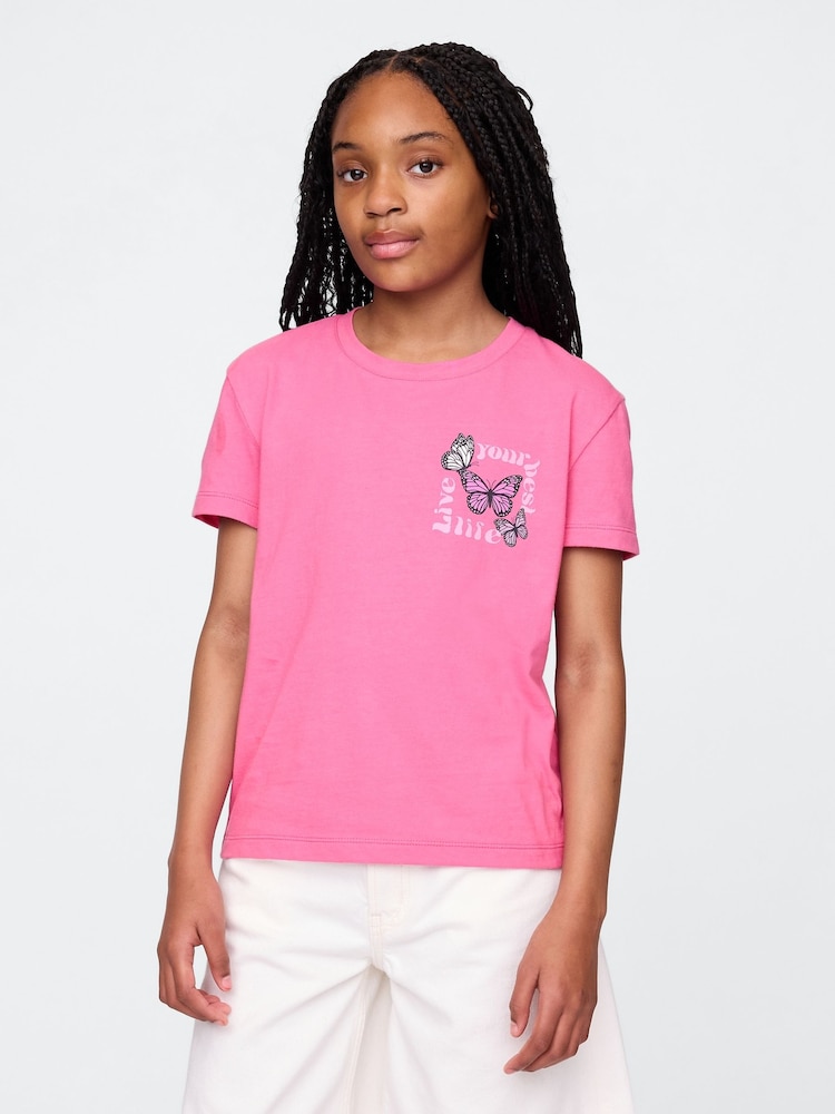 Rosa - Gap Relaxed Graphic Short Sleeve T-Shirt (4-13yrs) - Imagen 1 de 4
