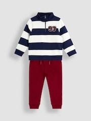 JoJo Maman Bébé Red 2-Piece Stripe Half Zip & Joggers Set - Image 1 of 6