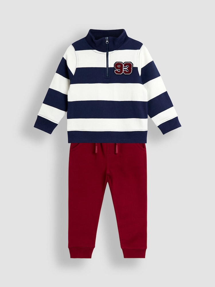 JoJo Maman Bébé Red 2-Piece Stripe Half Zip & Joggers Set - Image 1 of 6