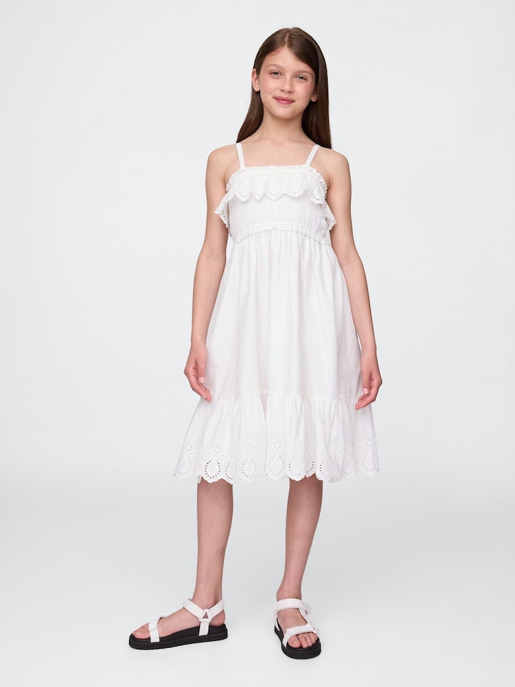 Gap White Smocked Ruffle Midi Dress - Image 1 of 5