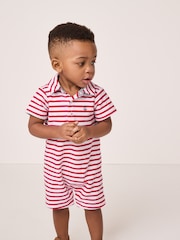 The White Company Baby Red 100% Cotton Terry Stripe Romper - Image 1 of 5