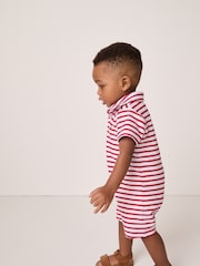 The White Company Baby Red 100% Cotton Terry Stripe Romper - Image 2 of 5