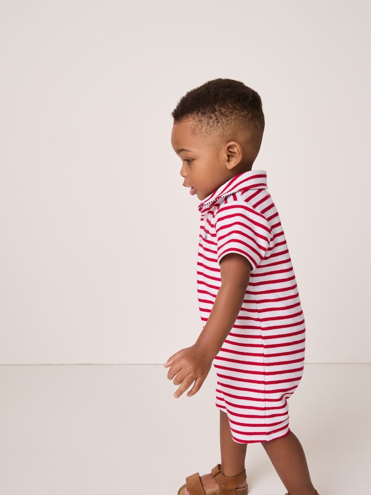 The White Company Baby Red 100% Cotton Terry Stripe Romper - Image 2 of 5