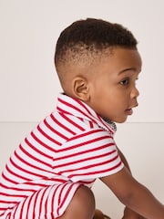 The White Company Baby Red 100% Cotton Terry Stripe Romper - Image 4 of 5