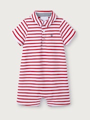 The White Company Baby Red 100% Cotton Terry Stripe Romper - Image 5 of 5
