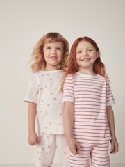 The White Company Slim Fit 100% Cotton Watermelon and Stripe White Short Pyjamas Set - Image 1 of 6