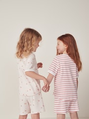 The White Company Slim Fit 100% Cotton Watermelon and Stripe White Short Pyjamas Set - Image 2 of 6