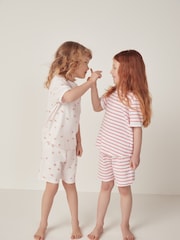 The White Company Slim Fit 100% Cotton Watermelon and Stripe White Short Pyjamas Set - Image 3 of 6