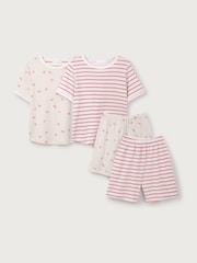The White Company Slim Fit 100% Cotton Watermelon and Stripe White Short Pyjamas Set - Image 5 of 6